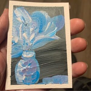 ACEO Original Acrylic Paining Abstract Blue and White Vase Art miniature